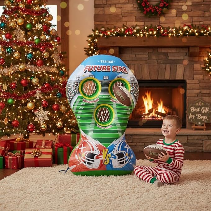 52" Inflatable Football Target Toss Game for Kids - Large Indoor Outdoor Party Games & Football Toys with 2 Laced Footballs & Pump - Quarterback Training Sports Gifts for Boys Ages 3 4 5 6 7 8-12