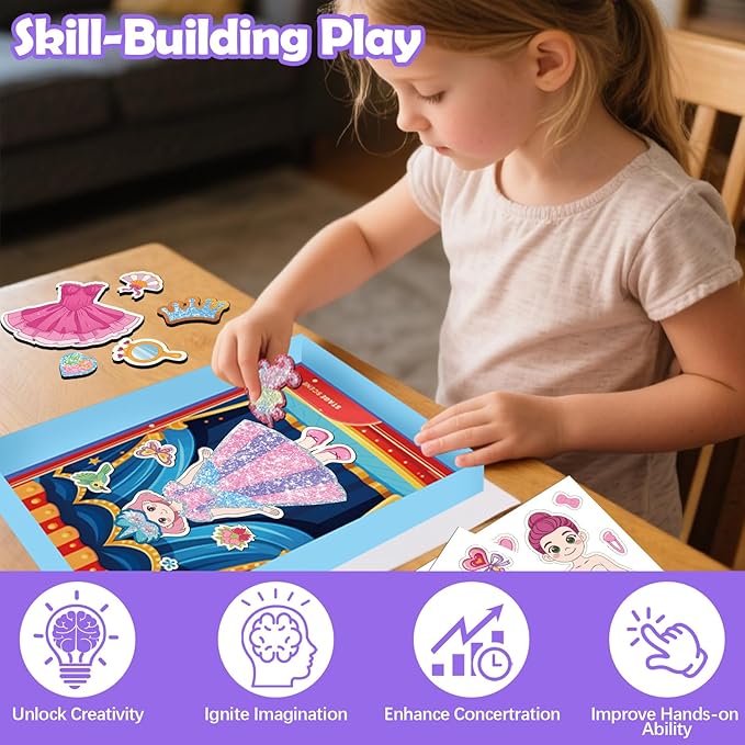Magnetic Dress Up Dolls Girls, Princess Mermaid Fairy Ballerina Magnet Paper Dolls Kit with DIY Foil Art Craft Kit for Girls Age 4-7, Road Trip Airplane Car Activities Travel Toy Games Easter Gift