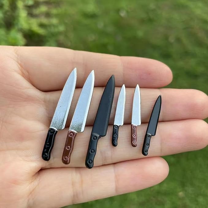 Miniature Kitchen Knife, 1:12th Scale Dollhouse Cooking Accessory - Tiny Metal Knife (Small Black)