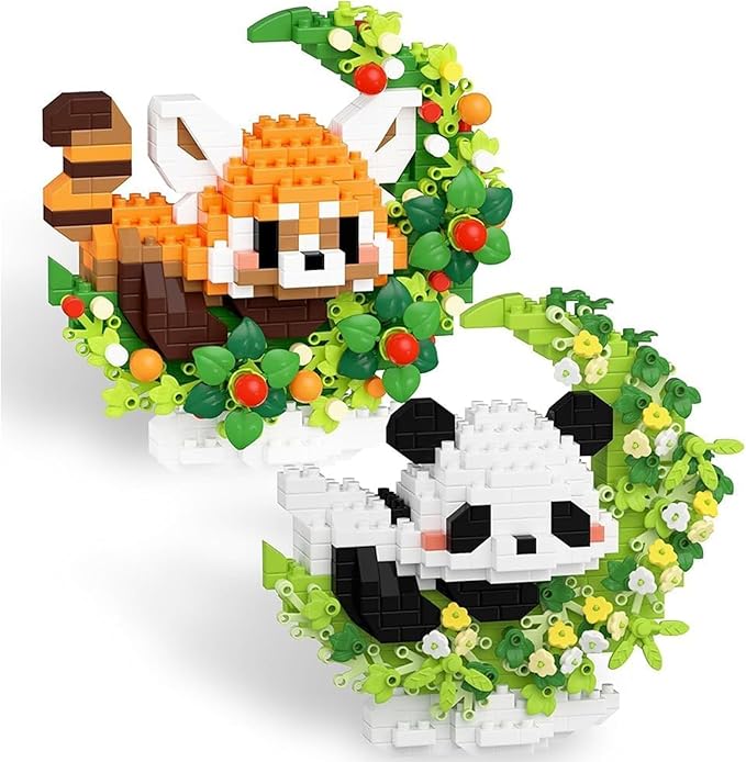 Red Panda 2 Pack Mini Block Building Animals, Toy Red Panda Lying on The Moon, Home Decor Micro Building Set for Adult, Desk Ornaments Home Decor, Small Gift for Birthday