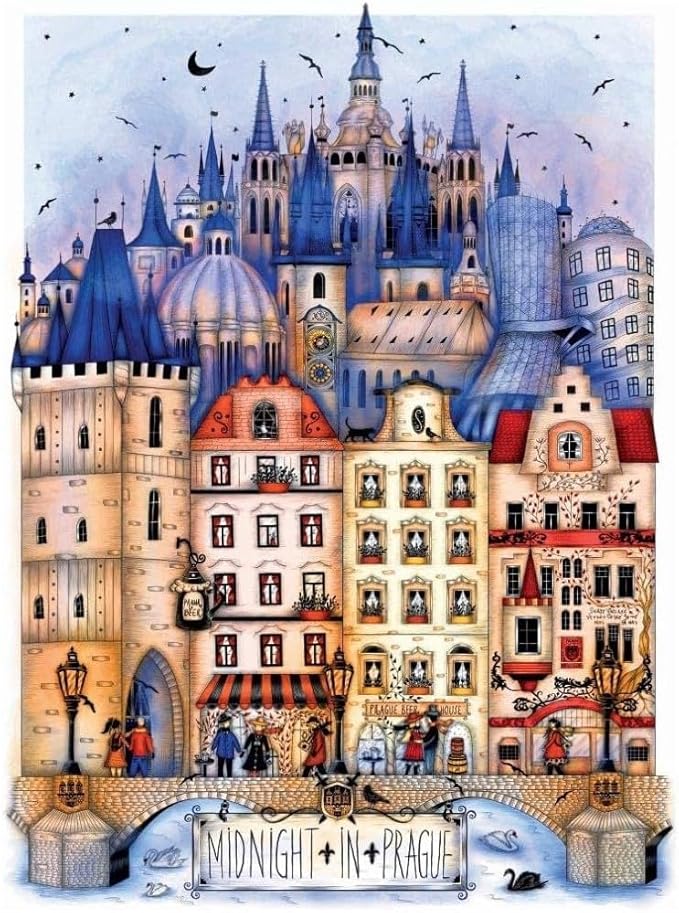 1000 Piece Jigsaw for Adults – Hard, Difficult, and Challenging Puzzle by Madalina Tantareanu – Cities at Midnight: Prague – 27x20 Inches