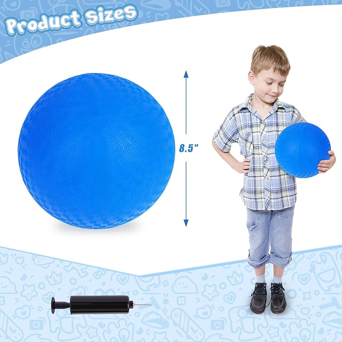 LovesTown Inflatable Playground Ball, 8.5 Inch Dodgeballs Blue Kickballs with Air Pump, for 4 Square Ball Games, Indoor & Outdoor Sports Toys, Stocking Stuffers for Kids