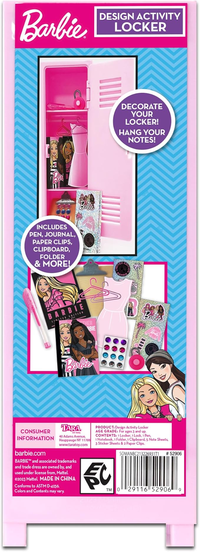 Barbie Design Activity Locker – Creative Kids Craft Set with Mini Journal, Stickers, Clipboard & Working Lock, Portable Art Locker Playset Ages 3+
