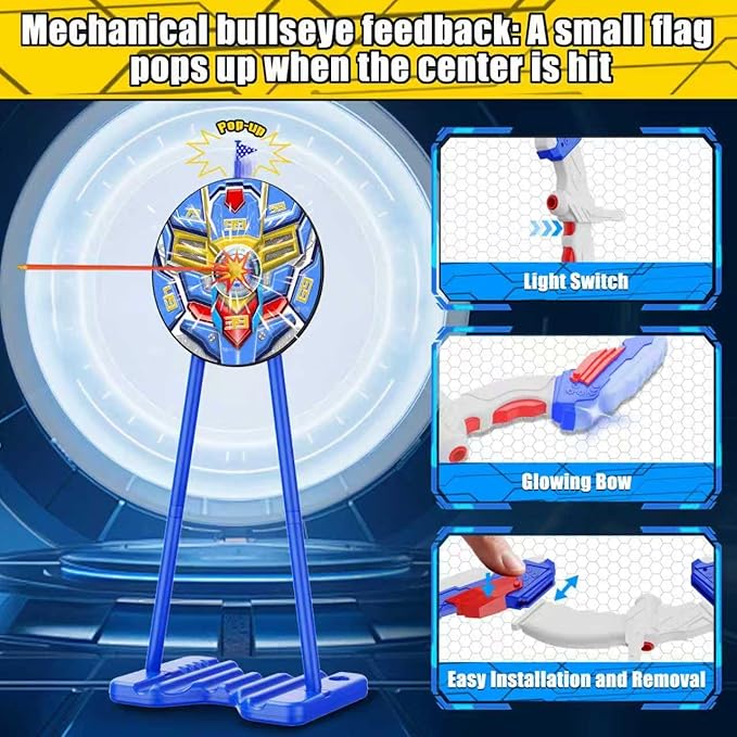 2 Pack Kids Bow and Arrow, LED Light Up Archery Toy Set with 20 Suction Cup Arrows, Standing Target & Arrow Case,Kids Indoor and Outdoor Toys Birthday Gifts Ideas for 3 4 5 6 7 8 9 10 11 12 Year Boys