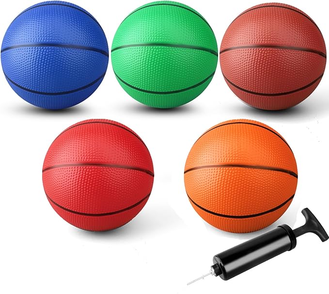 Anzmtosn Mini Basketball Toys for Over Door Indoor Hoops - 7 Inch Pool Basketballs with Pump, Beach Balls, Water Toys for Inflatables Hoops, Playground, Outdoor, Party, Lawn, Yard Arcade Game 5 Pack