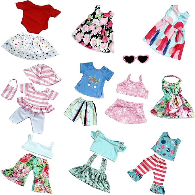 ReeRaa 20 pcs Clothing for Dolls 18 inch Doll Clothes and Accessories for American 18 inch Girl Doll Clothes Gift Including 10 Complete Sets of Clothing