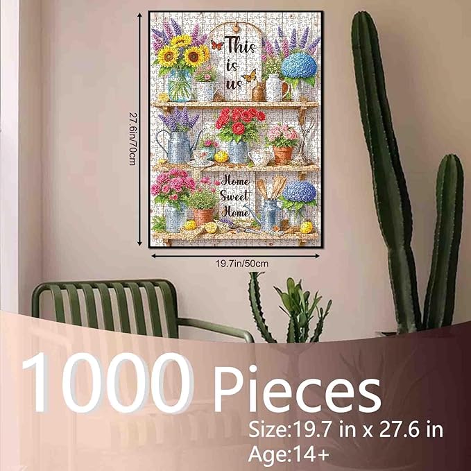 Flowers 1000 Piece Puzzle for Adults, Retro Floral Puzzle Challenging Decor Puzzle & Unique Gift Idea for Friends Parents-19.7 x 27.6 in
