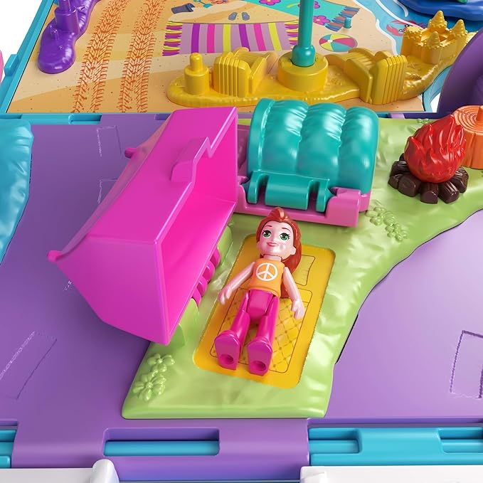 Polly Pocket Micro Dolls and Transforming Camper Van Vehicle, Accessories Include Pets and Toy Car, Pet Mobile Adventure Playset