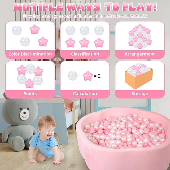 STARBOLO Ball Pit Balls for Toddlers Pack of 100 200 500 - BPA&Phthalate Free Non-Toxic Crush Proof Soft Plastic Balls for 1-5Years Old Toddlers Girl Kids Birthday Pool Playpen Tent Party