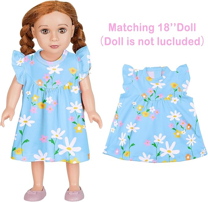 ICOSY Matching Doll & Girls Nightgowns Clothes Girls Pajamas Sleepwear Outfit for Kids and 18" Girl Doll