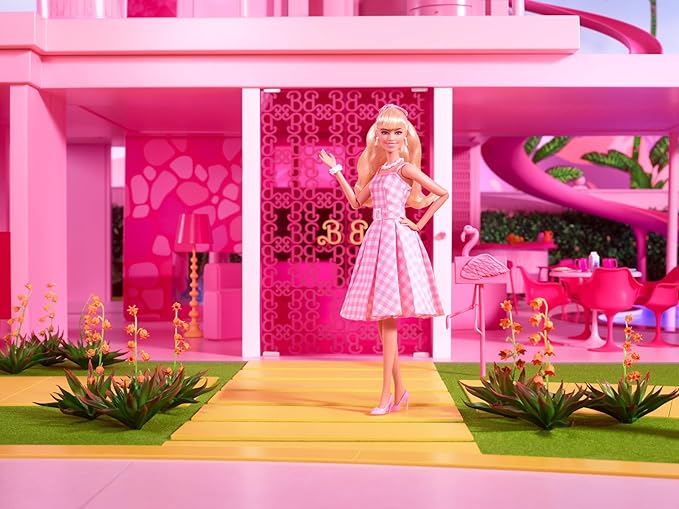 Barbie the Movie Doll, Margot Robbie as, Collectible Doll Wearing Pink and White Gingham Dress with Daisy Chain Necklace