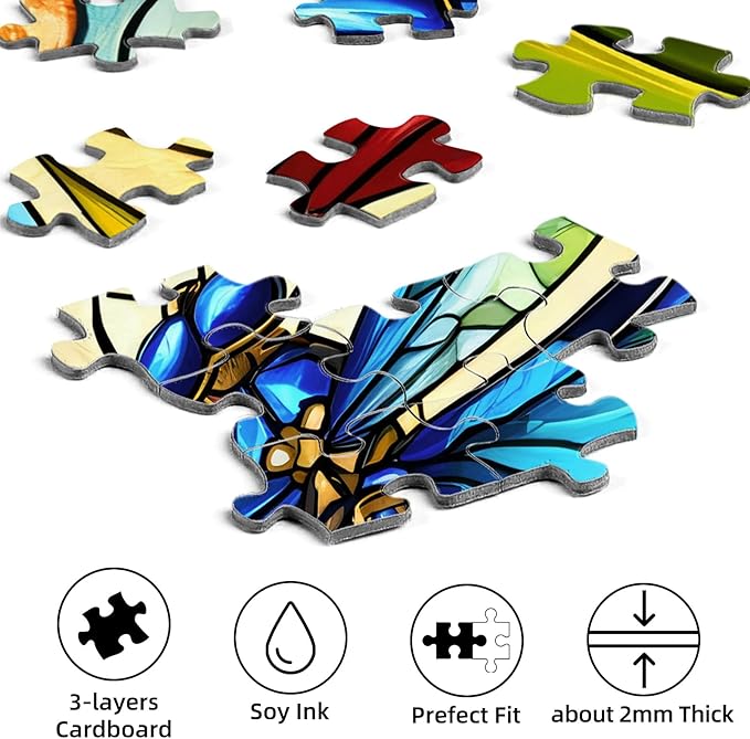 Sutinban Stained Glass Dragonfly 500 Piece Puzzles for Adult, Colorful Flower Jigsaw Puzzle 500 Pieces, Impossible Challenging Adult Puzzles for Happy Family Time, Great Gift for Puzzle Lovers