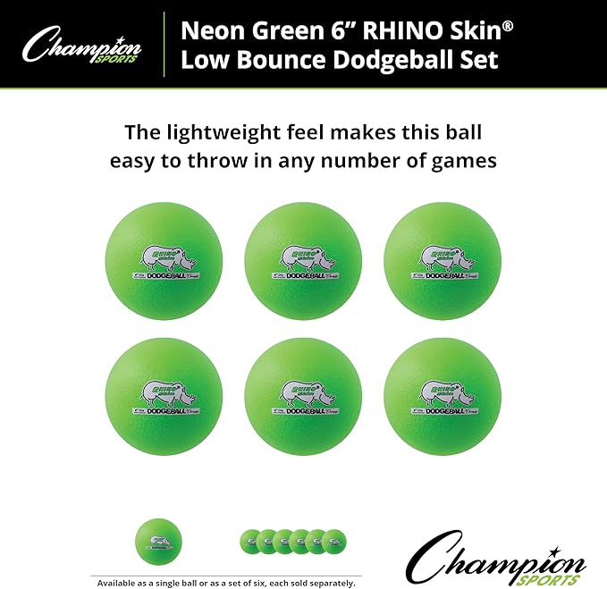 Champion Sports® Rhino Skin® Low Bounce Dodgeball Sets & Singles for Playground, PE, Backyard & League Games – Team Sports Equipment for Youth & Adults