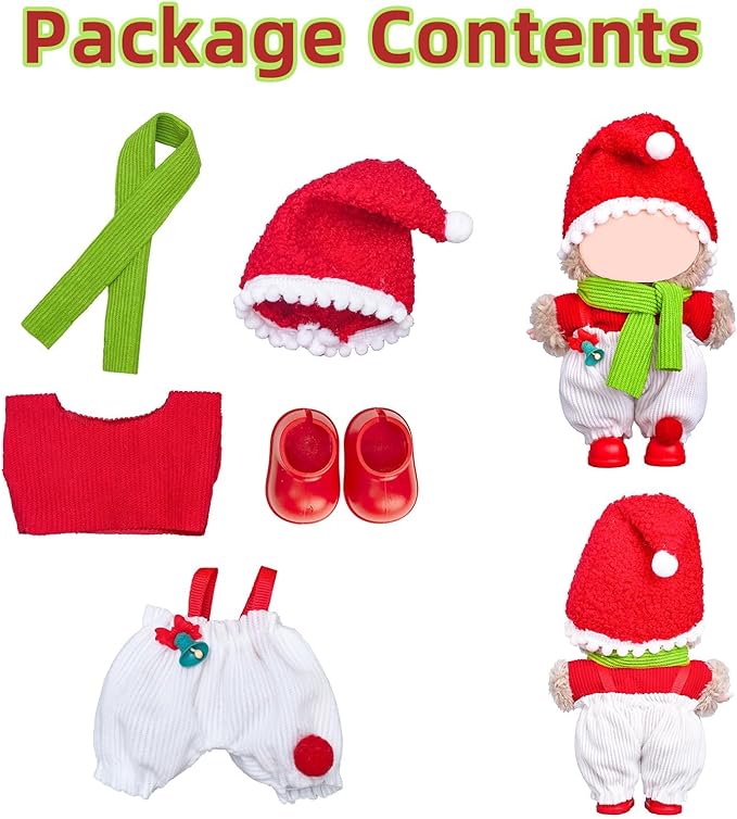 Clothes for Labubu 17cm Doll (NO Doll), 5 Piece Labubu Clothes Set, Cute Labubu Outfits with Accessories, Handmade Crochet La Bubu Doll Dress Up Set（Santa Claus）
