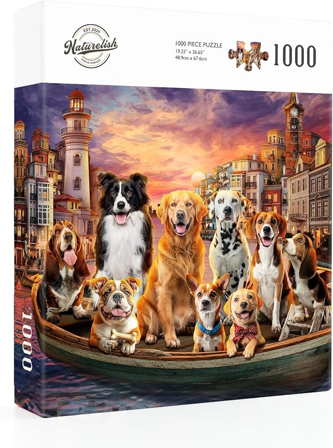 Sunset Dogs Jigsaw Puzzles for Adults 1000 Pieces, Difficult Puzzles Perfect for Game Night, Great Gift Idea, Size 26.65 x 19.25 in