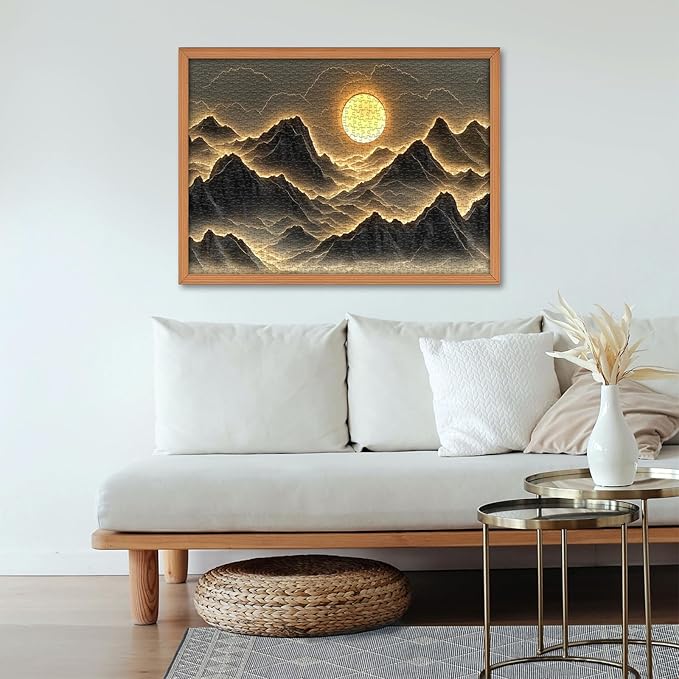 Golden Mountains Puzzles for Adults 1000 Pieces，Nature Sunset Landscape Jigsaw Puzzle，Impossible Challenging Scenic Puzzle, Scenery Home Wall Decor