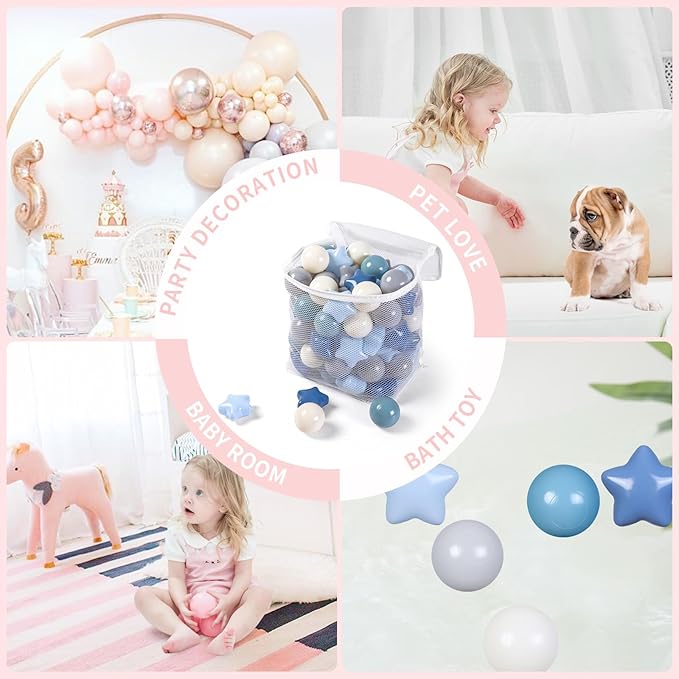 TRENDPLAY Star Ball Pit Balls for Toddlers -50 100 200 Count Star Balls Different Shapes, Non-Toxic Plastic Balls for Safe Play, Boys Girls Festival Party Decoration