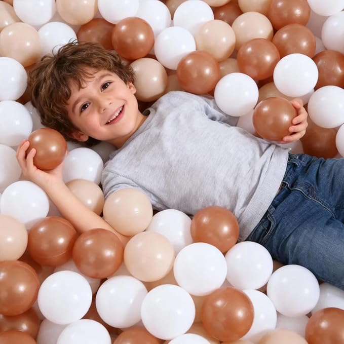 GOGOSO Ball Pit Balls for Toddler, Baby Plastic Playballs Kids Soft Pastel Pelotas Non-Toxic BPA-Free,Beige+Gold+White,100 Balls