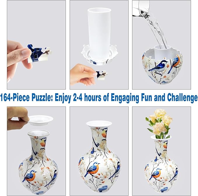 3D Puzzle Vase for Adults, 164 Piece Unique Flower Vase, Crafts for Adults, Home Decor Gift for Flower Arrangements