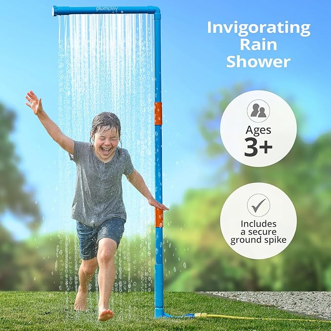 Plum Play Kids Outdoor Water Play Equipment - Rainfall Shower Toys for Kids, Toddler Outdoor Toys, Sturdy Backyard Water Activities, Summer Fun, Backyard Games for Kid, 3+ years and Up (Rain Wall)