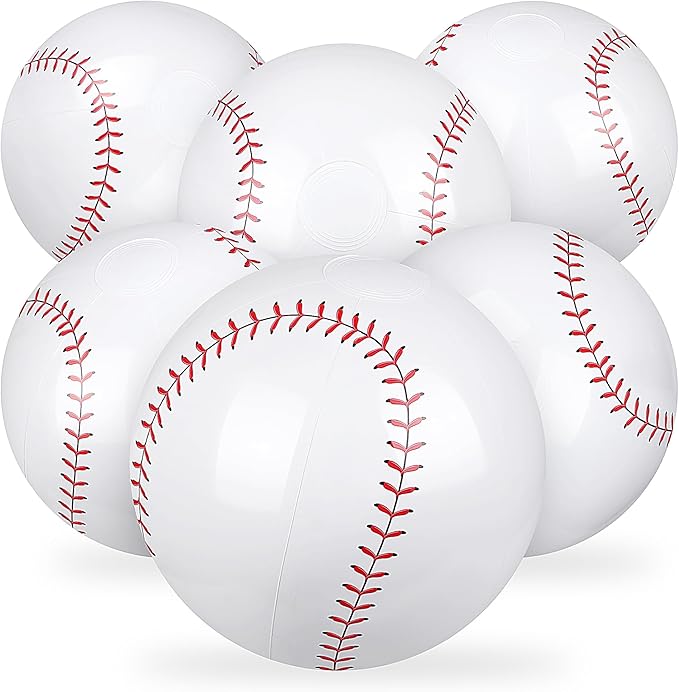 Fovths 6 Pack Inflatable Baseball Party Supplies for Adults 11 Inch Summer Beach Ball Bouncing Ball Sports Theme Favors for Outdoor Pool Birthday Party Decorations