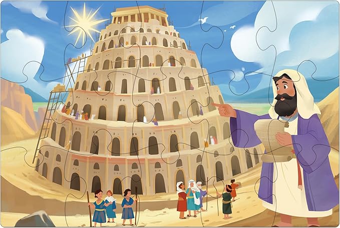 Bible Puzzles for Kids, 4-in-1 Wooden Jigsaw Puzzles in Box 15 Piece Each, Religious Christian Toys for Toddlers, Eden | Tower of Babel | Ten Commandments (Old Testament)