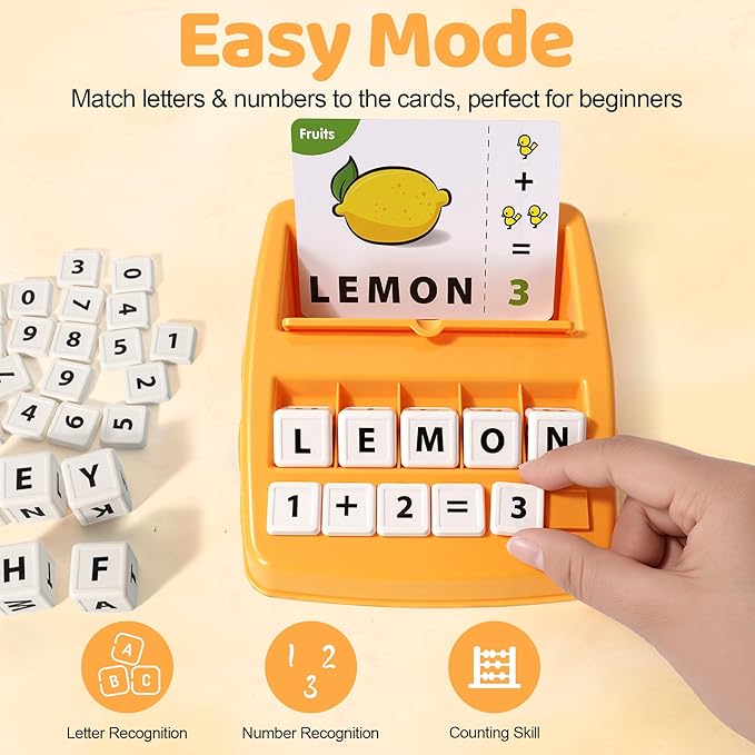 Educational & Learning Toys for Kids, 3-8 Years Old Matching Games with Letter & Math Flash Cards, Christmas Birthday Gifts for Preschool Boys Girls Grandkids - Yellow