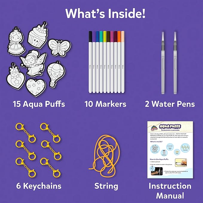 Skillmatics Aqua Puffs - 3D Art Kit, Princesses & Unicorns, Mess-Free Paint by Number Craft, DIY Color & Inflate Activity, Creative Gift for Girls & Boys Ages 4, 5, 6, 7, 8, 9, 10