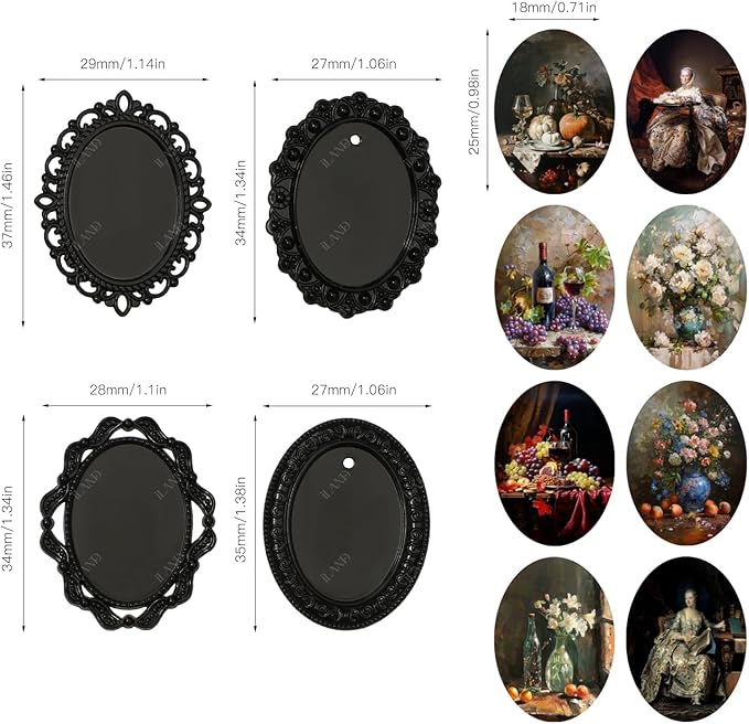 iLAND 1/12 Scale Accessories of Tiny Frames 7pcs with 14 Miniature Pictures Set for Dollhouse Miniatures Décor Also Elf Accessories Classic & Exquisite (Black Tiny Frame Art)