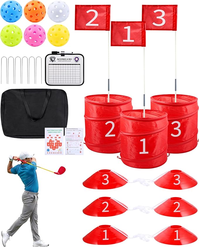 Backyard Golf Game, Portable 3 Hole Outdoor Golf Course for Indoor & Outdoor Play, Yard Golf Practice Game Gifts for Family and Adults, Lawn Beach Yard Park Golfgame for Adults - No Clubs
