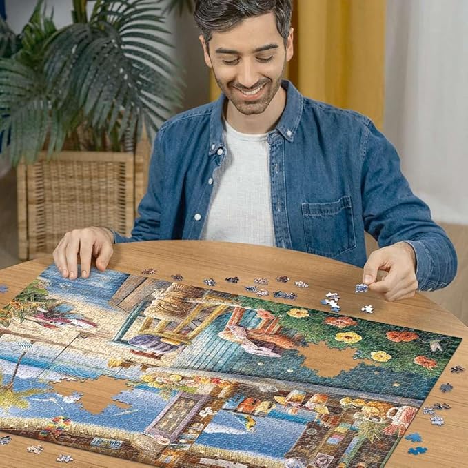 Ravensburger - Beach Bar Breezes - 1500 Piece Jigsaw Puzzle - Vivid, Quaint Imagery of a Beachside Tiki Bar - Colorful Ocean Detail - Ideal Gift - Frameable Art - Screen-Free Fun - Puzzles for Adults