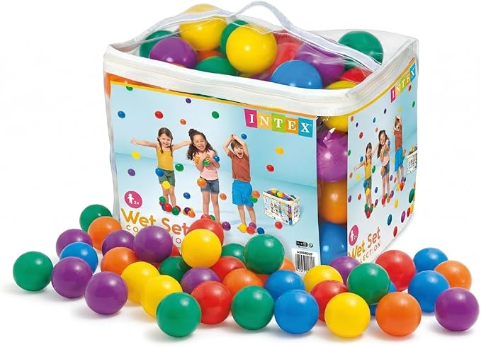 Intex Set of 100 Plastic Fun Balls for Ball Pits and Bounce Houses, Multi-Colored - 100-Count Soft Colorful Toddler-Safe Toys for Pool or Playpen