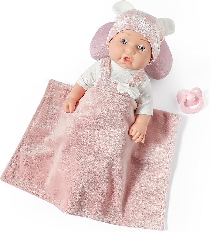 12 Inches Baby Doll Toys Set with Accessories, Includes Doll Carrier Bassinet Bed, Pacifier and Blanket, First Baby Doll for Toddler Girls Age 3+