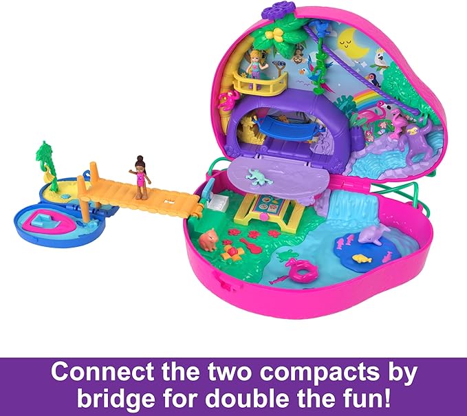 Polly Pocket Playset & Travel Toy with 2 Micro Dolls & 12 Accessories, Animal Toy, Sloth 2-in-1 Purse Compact
