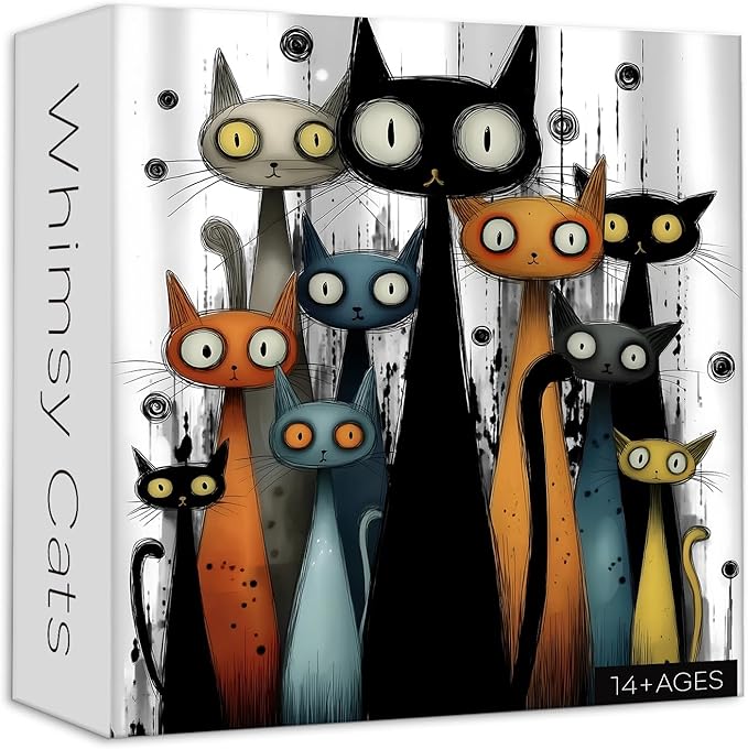 Whimsy Cats Jigsaw Puzzle 1000 Pieces, Funny Cat Puzzles for Adults Abstract Art, Larkipuzz Hard Difficult Cute Animals Theme as Art Decor