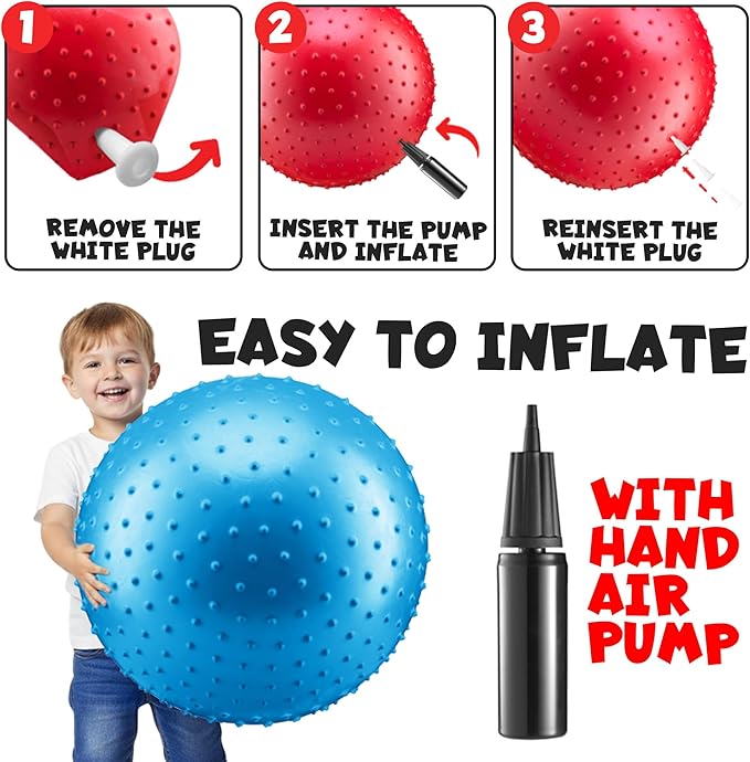 Jumbo 18-Inch Playground Balls (2 Pack, Red & Blue) - Giant Large Inflatable Rubber Kickball for Kids and Toddlers, Boys & Girls Backyard, Sports, Gym, Recess, Indoor & Outdoor Games w/Pump
