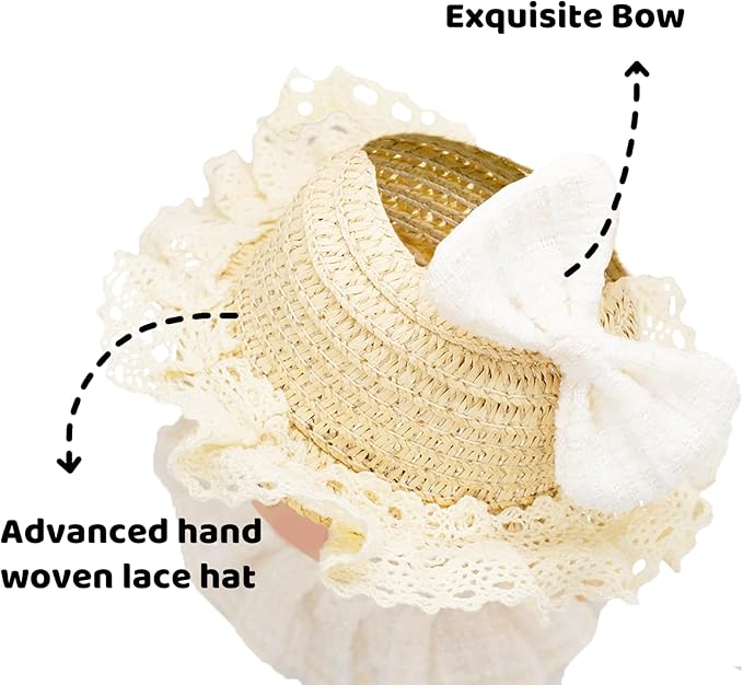 Doll Clothes for 17cm Dolls, Premium Handmade Fashion Clothes 3 Piece Set Including a Lace Hat, Clothes and Bow with High-End Dolls Accessories for Play & Display - Pure White (No Doll No Logo)