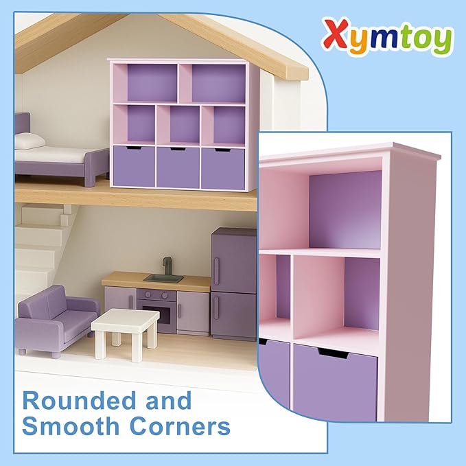 1:12 Scale Dollhouse Bookshelf, Elegant Doll House Book Shelf with Functional Storage, Perfect Doll House Accessories for Living Room or Bedroom