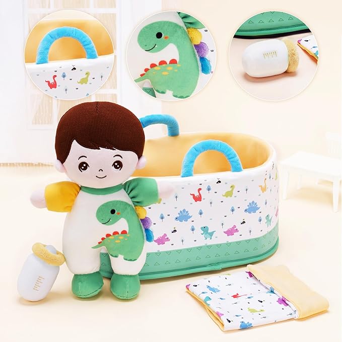 OUOZZZ 10" Soft Baby Boy Doll Set, Baby Doll Accessories Pretend Playset for Social Emotional Learning, Birthday Gift for 2 Year Olds Boy