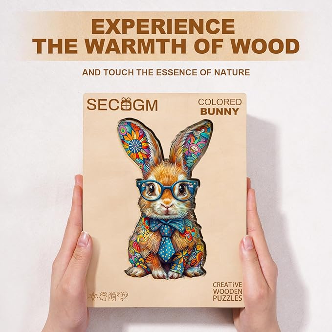 Wooden Puzzles for Adults - Colorful Bunny Wood Puzzles Adult - Unique Animal Shape Wooden Jigsaw Puzzles for Adults - Birthday Gifts for Puzzle Lovers, Family (8.5 * 5in - 100 Pieces)