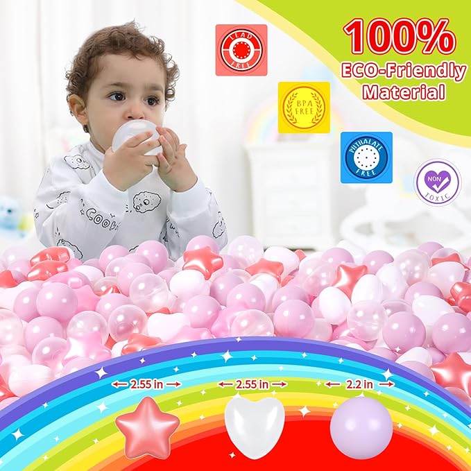 Star Ball Pit Balls for Toddlers- 200 Pcs Crush Proof Plastic Toy Balls for Toddler Ballpit, Ball Pits Play Tent, Baby Pool Water Toys, Christmas Party Decoration, Photo Props