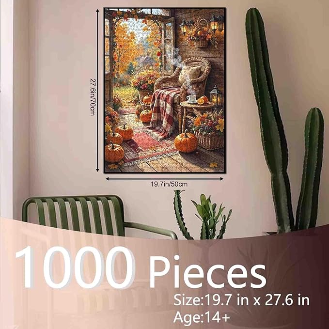 Fall Jigsaw Puzzle Adults 1000 Pieces Farmhouse Rustic Country Puzzles Thanksgiving Autumn Leaves Puzzle Pumpkin Puzzle Challenging for Adults Home Decor Gifts for Friends and Family Travel Toys