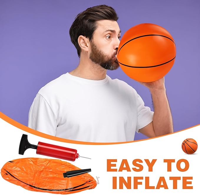 Realspring 13 Pack Basketballs Set Include Inflatable Basketballs 16 Inch, Rubber Sport Ball 4.7 Inch, Small Squeeze Sport Ball for Fun Outdoors and Backyard Pool Basketball Party Favors, Include Pump