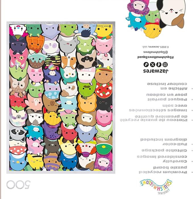 Buffalo Games – Squishmallows - 500 Piece Silver Select Jigsaw Puzzle - Colorful Puzzles for Adults – Precision-Cut Pieces, Beautiful Artwork, and Hours of Relaxing Fun