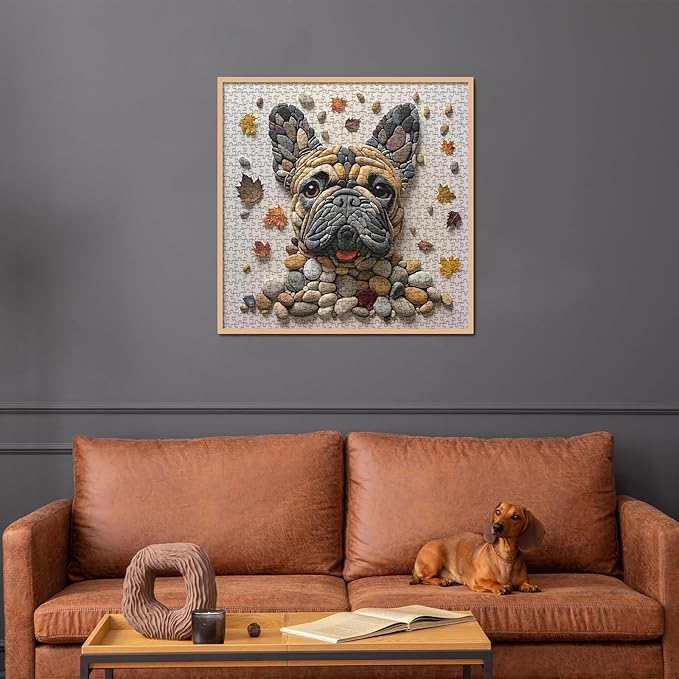 Puppy Unique Puzzle for Adults 1000 Pieces, Dog Art Jigsaw Puzzle, Fall Autumn Rock Stone Puzzle