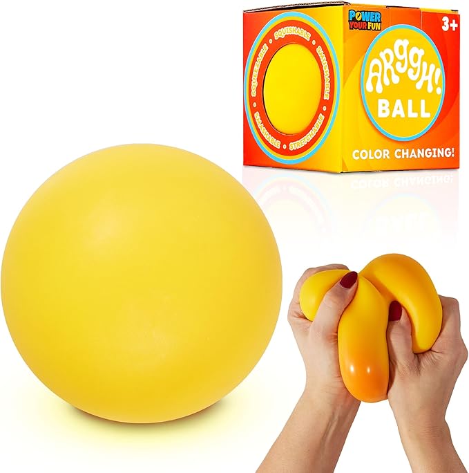 Power Your Fun Arggh Stress Ball for Adults and Kids- 3.75 Inch Large Tension Relief Ball Fidget Toy, Color-Changing Stress Relief Squeeze Sensory Balls Big Squishy Toys for Boys Girls (Yellow/Orange)