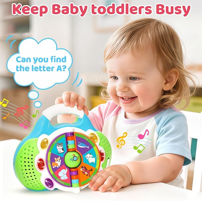 KIZZYEA Montessori Learning Toys for 1 2 3 Year Old Boys Girls, Musical Alphabet Flip Toy for Toddlers, Preschool Educational Toys with Light & Sounds, Christmas Birthday Gifts for Baby Kids