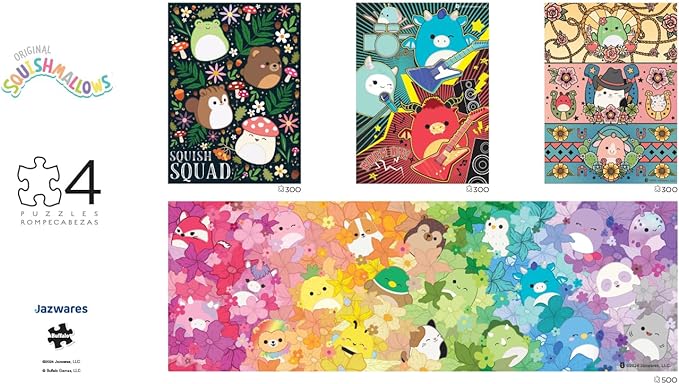 Buffalo Games - Squishmallows - 4 X 1 Multipack - Squish Multipack - Various Piece Count Jigsaw Puzzles for Adults - Challenging Puzzle Perfect for Game Nights