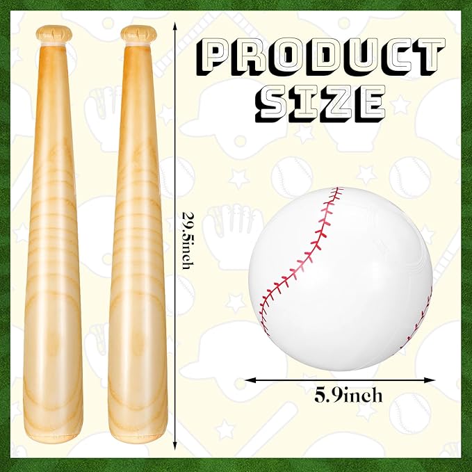 Lewtemi 3 Pcs Set of Inflatable Baseball Bat Beach Ball Including 2 Inflatable Baseball Bat and Beach Pool Ball, Halloween Party Favors for Pool(Yellow Color)