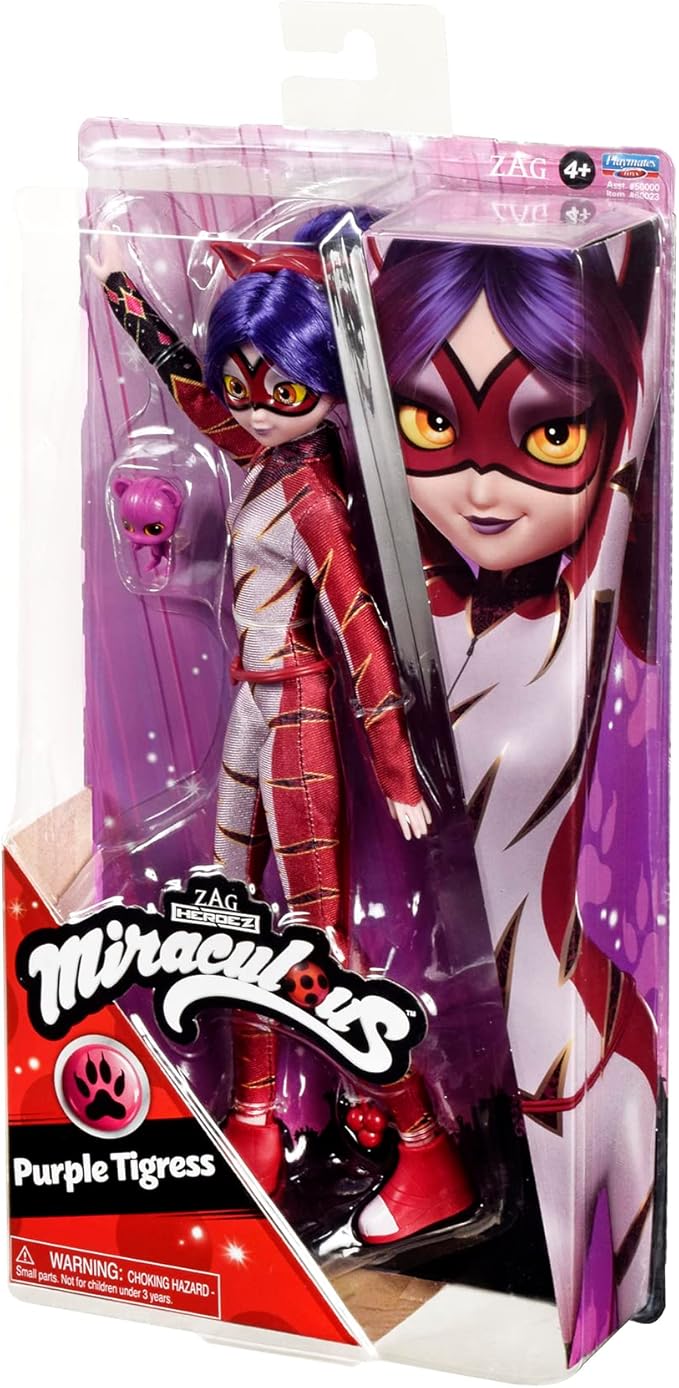 Miraculous Ladybug and Cat Noir Toys Fashion Doll | Articulated 26cm Doll with Accessories Kwami | Purple Tigress Figurine | Bandai Dolls